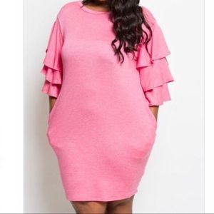 Plus Size Pink ruffle sleeve dress